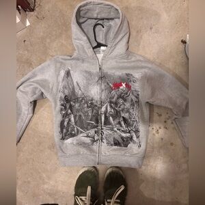BattleBorn Gray Zip up Hoodie with Historical Print